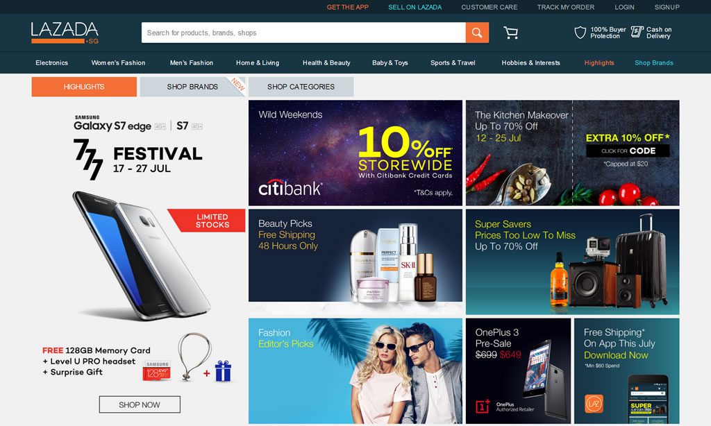 东南亚地区最大的购物网站Lazada新加坡站点：Lazada.sg