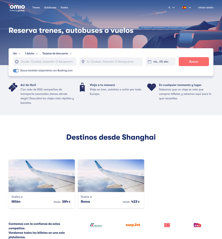 Omio西班牙：全欧洲低价大巴、火车和航班搜索和比价