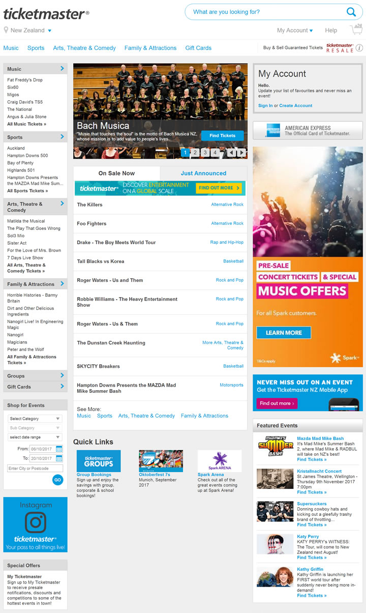 新西兰演唱会和体育门票网站：Ticketmaster新西兰