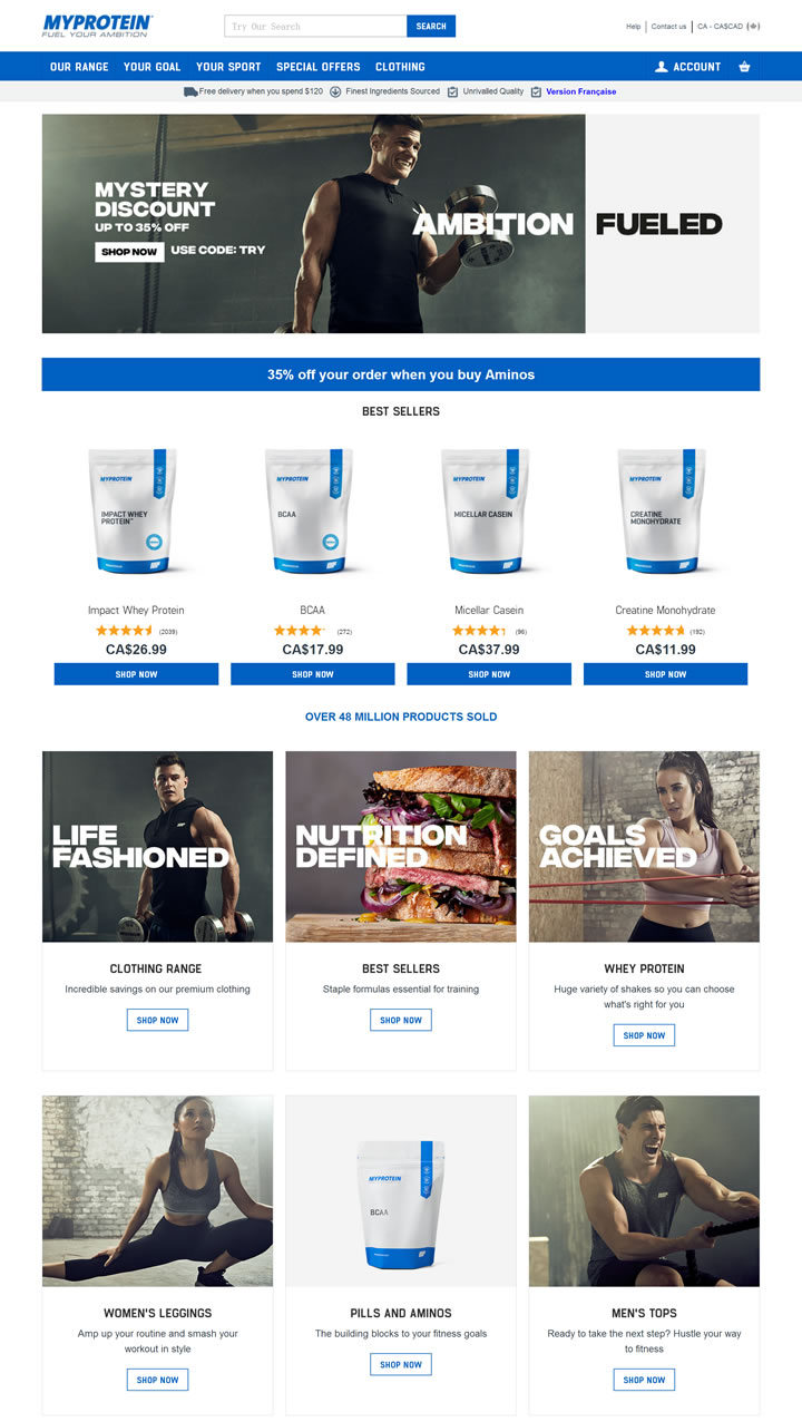 Myprotein加拿大官网：欧洲第一的运动营养品牌