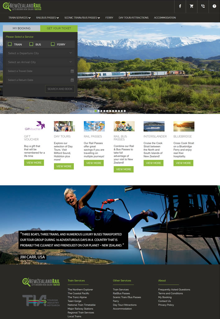 新西兰火车、巴士和渡轮旅游网络：New Zealand Rail