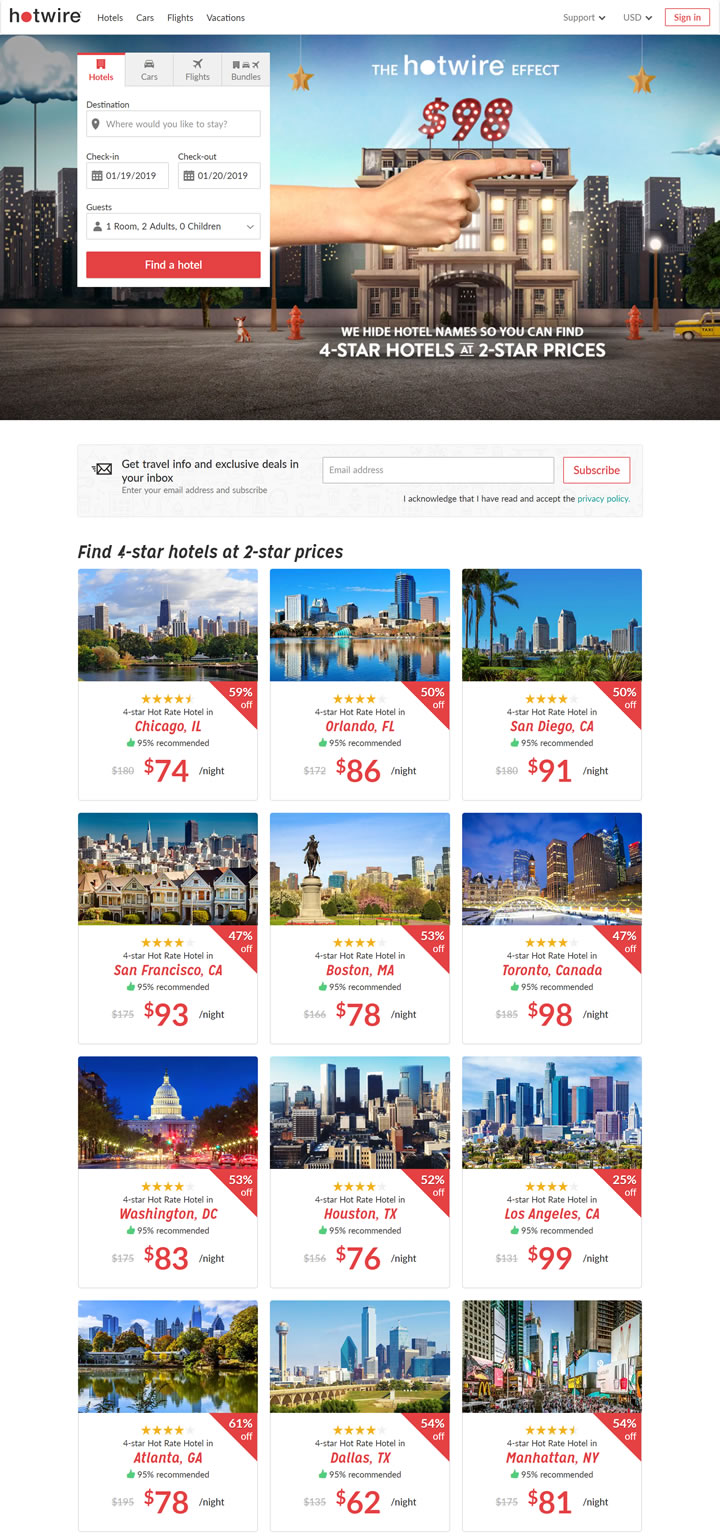 美国领先的低折扣旅行网站：Hotwire