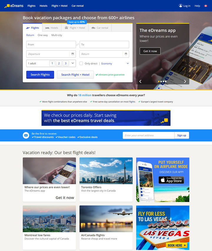 eDreams加拿大：廉价航班、酒店和度假
