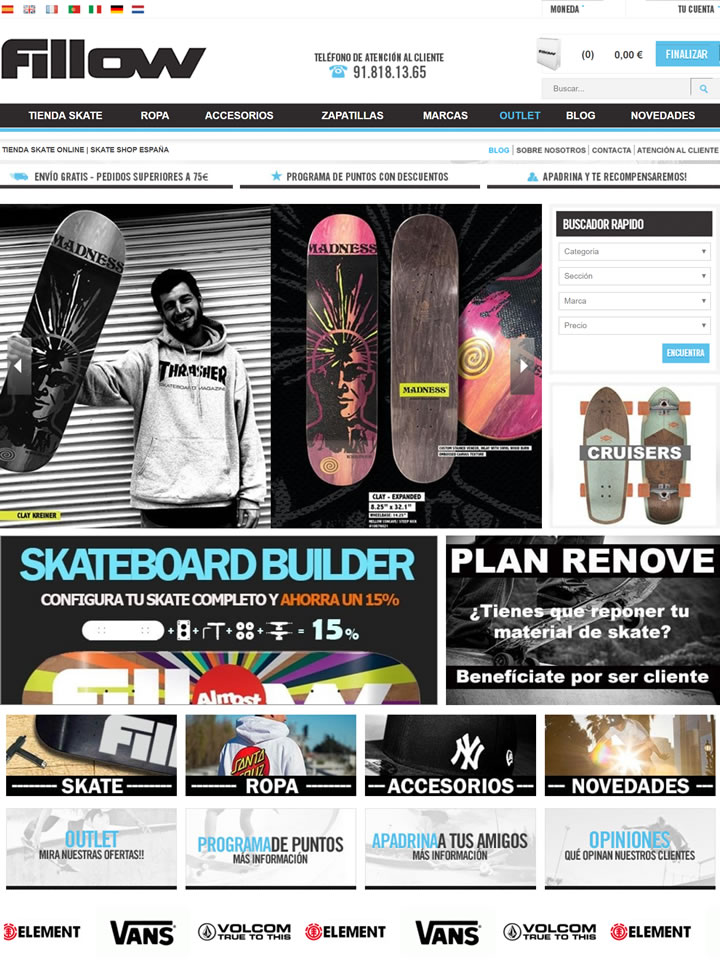 西班牙最大的在线滑板和街头服饰商店：Fillow.net