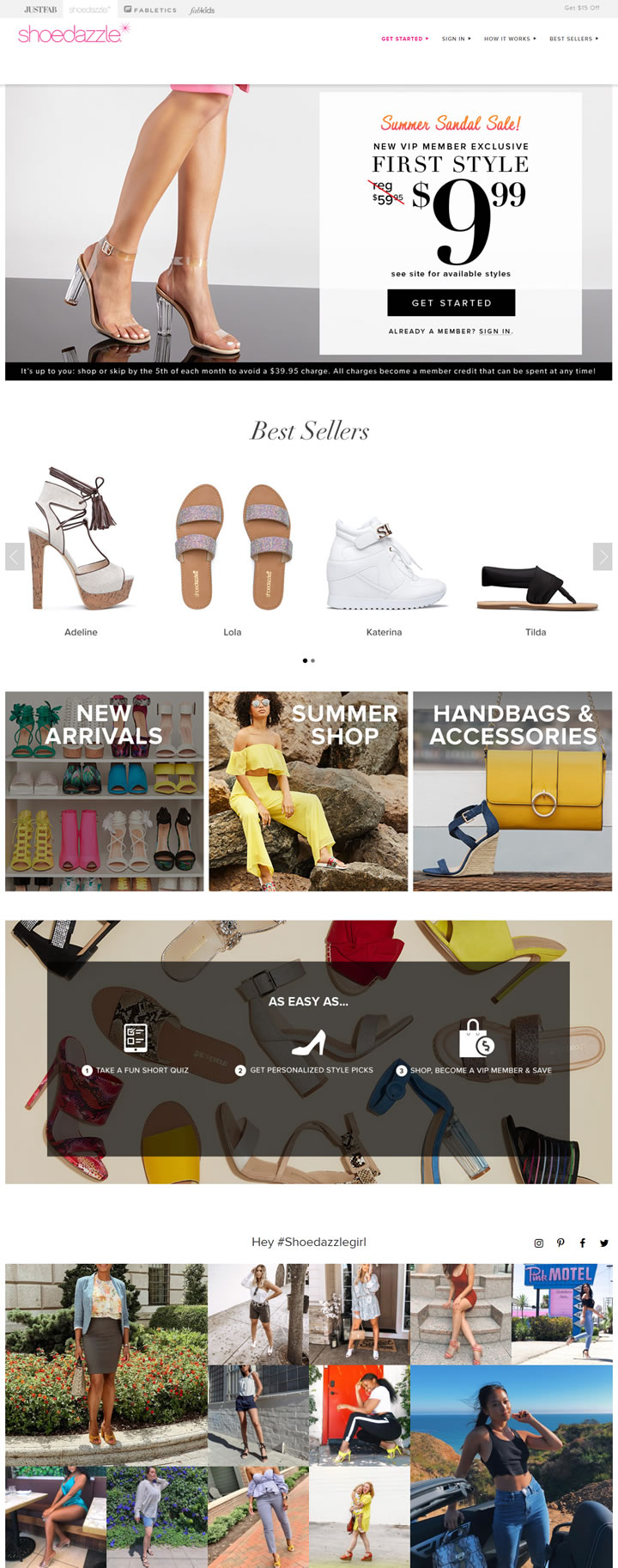 女士鞋子、包包和服装在线，第一款10美元：ShoeDazzle