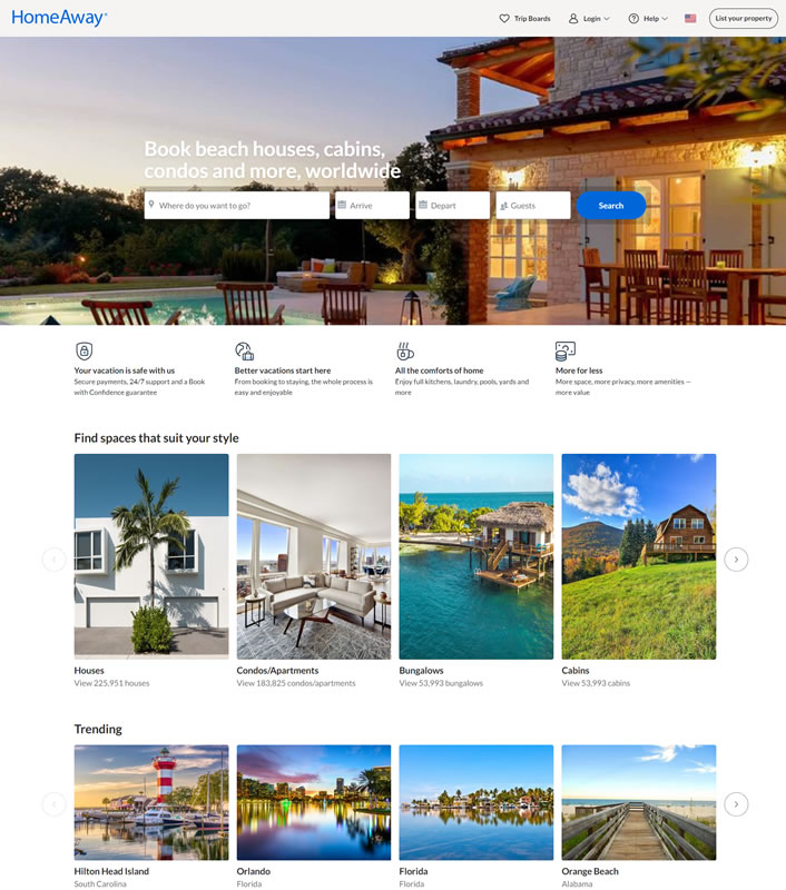 美国预订度假屋网站：HomeAway